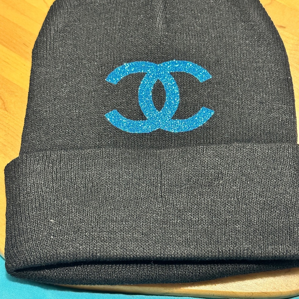 Black Beanie with Sparkling Blue Logo